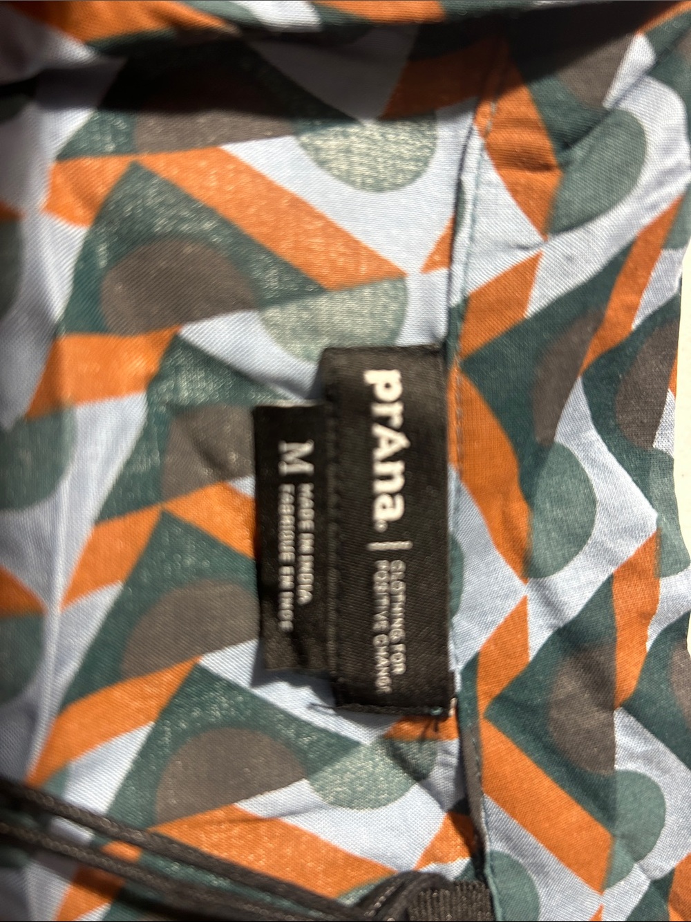 Prana Geometric Print Button-Up Blouse in Teal and Rust - Picture 4 of 5